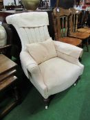 Victorian upholstered button-back lady's armchair. Estimate £50-80.