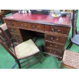 Mahogany pedestal desk with red leather skiver. Estimate £50-80
