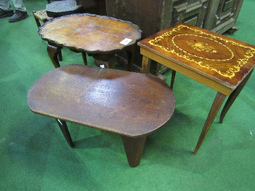 Inlaid Italian side table, oval pie-crust table & 1 other. Estimate £5-10.