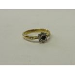 18ct gold, diamond & sapphire ring, wt 2.7gms, size K. Estimate £90-110.