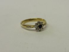 18ct gold, diamond & sapphire ring, wt 2.7gms, size K. Estimate £90-110.