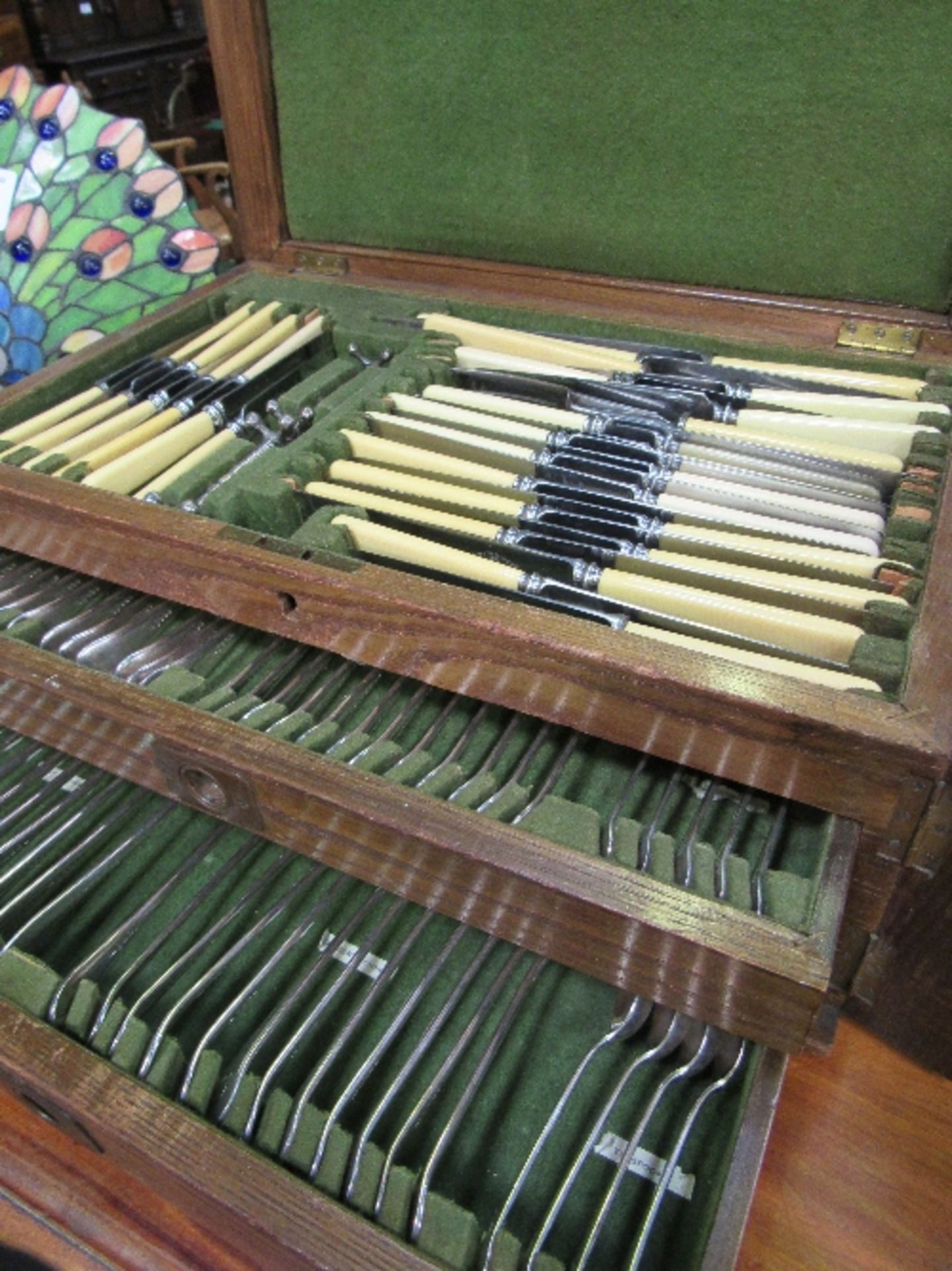 Oak canteen of silver plated & bone handled cutlery. - Image 2 of 2