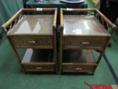 2 bamboo & cane effect bedside cabinets with glass tops