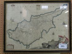 Framed & glazed British West Indian Possessions (Bermuda/Jamaica) map & Cyprus map, 1660.