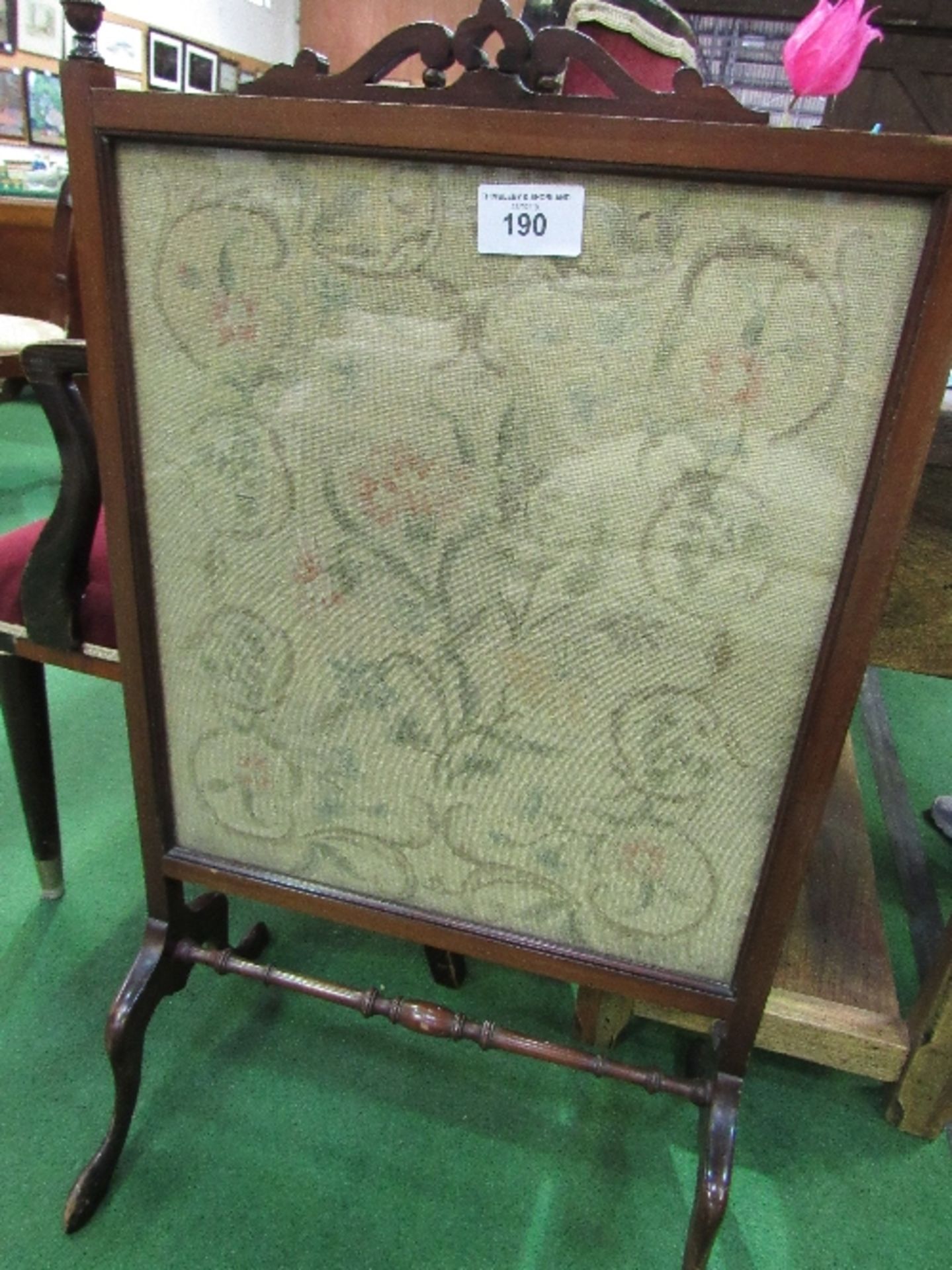 Mahogany tapestry fire screen, 58cms width x 98cms height. Estimate £20-30. - Image 2 of 2