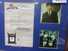 Beatles memorabilia commemorating their stay in the Whittier Hotel in Detroit c/w signed letter,