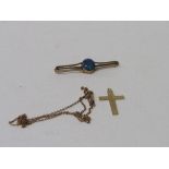9ct gold crucifix & fine chain, 2.6gms & opal set tie pin. Estimate £20-30.