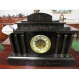 Large marble Portico mantle clock with Arabic numerals. Movement stamped with gold metal, going