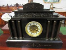Large marble Portico mantle clock with Arabic numerals. Movement stamped with gold metal, going
