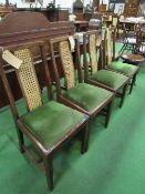 4 dining room chairs with green pad seats & cane panel to chair back. Estimate £20-40.