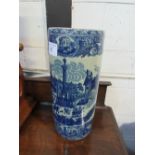 A blue & white umbrella stand, marked Victoria Ware, Ironstone, 45cms height. Estimate £10-20.