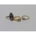 18ct gold diamond cluster ring (1 diamond missing), size N, wt 1.8gms; 'Lotus Flower' blue & white