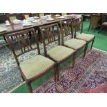 Set of 4 mahogany drop-in seat dining chairs. Estimate £20-30.