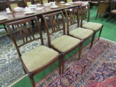 Set of 4 mahogany drop-in seat dining chairs. Estimate £20-30.