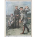 Framed & glazed 'The Triumvirate', 3 famous golfers print by Clement Flower, 1913 signed in image,