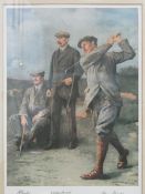 Framed & glazed 'The Triumvirate', 3 famous golfers print by Clement Flower, 1913 signed in image,