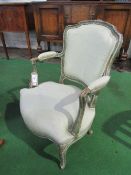 French walnut fautelle green coloured with rough silk fabric. Estimate £20-30.