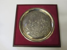 1977 Christmas plate, hallmarked, silver Sheffield 1977, 20cms diameter, 6.82ozt c/w certificate