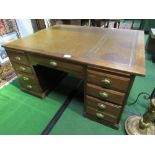 Large Partners' oak desk with leather skiver, drawers to one side & cupboards the other end,
