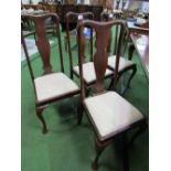 4 high back splat-back drop-in seat dining chairs. Estimate £20-30.