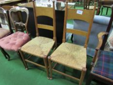 2 Arts & Crafts style string seat dining chairs. Estimate £10-20.