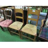 2 Arts & Crafts style string seat dining chairs. Estimate £10-20.