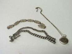 Hallmarked silver watch chain, 1.6ozt, sterling silver filigree bracelet & 830 silver hallmarked