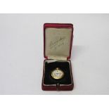 18ct gold cased miniature pocket watch with enamel decoration on back of case, Swiss movement