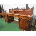 Very large mahogany sideboard with 4 frieze drawers over 2 cupboards to either side & carved back