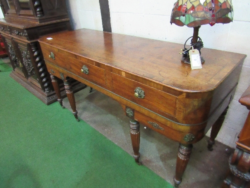 Mahogany sideboard converted from square piano with 3 frieze drawers on 6 turned & reeded legs to - Image 2 of 2