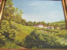 Framed oil on canvas 'River Farm' signed Kenneth Wall & framed oil on canvas signed Thorvald