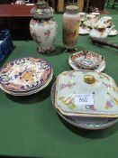 Crown Devon vase, signed W Lamonby, 26cms height, a Cetem ware lamp (damaged), a bowl & plate & 2
