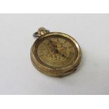 18ct gold lady's decorative cased pocket watch, not going & no glass. Estimate £20-30.