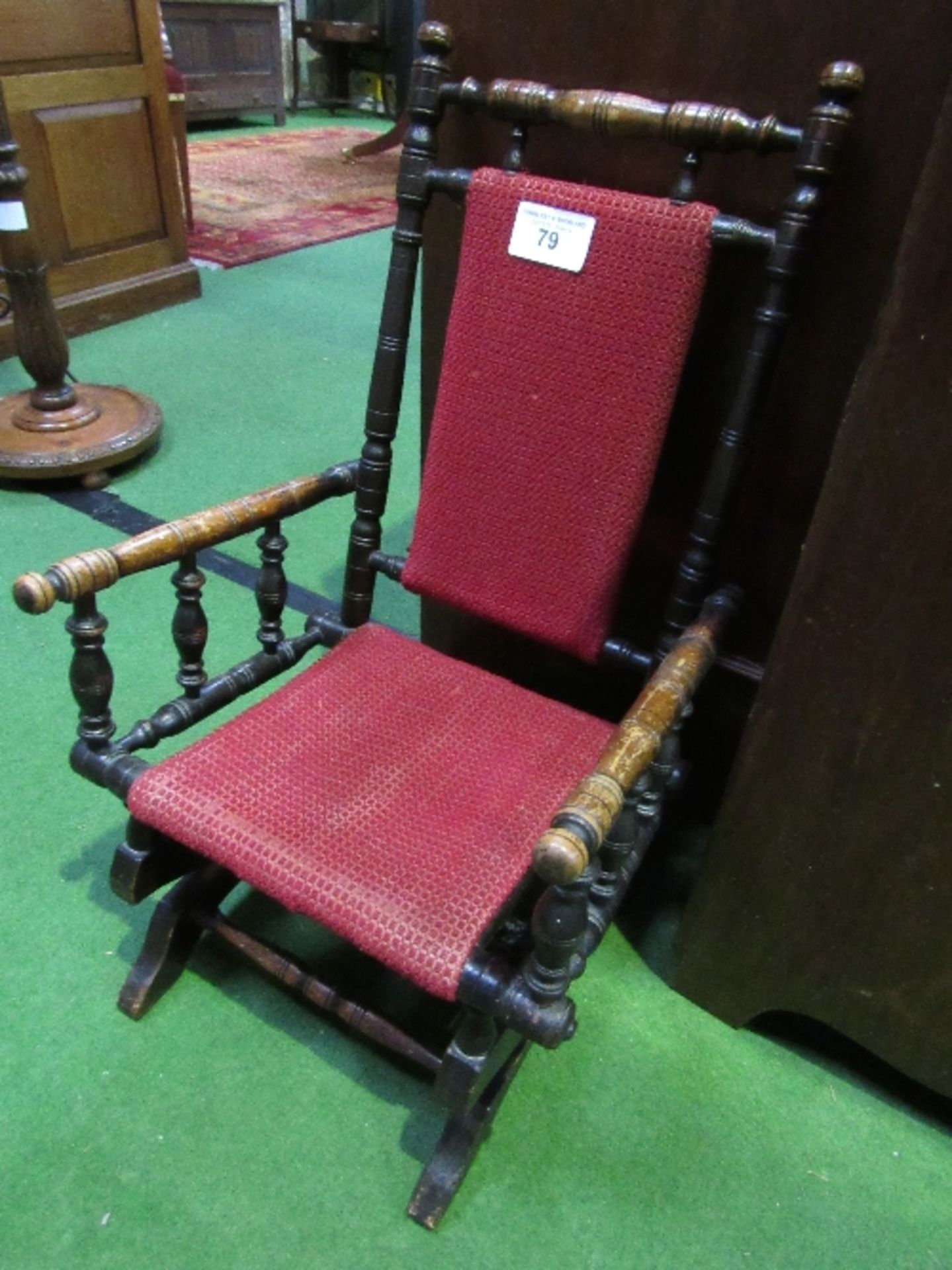 Child's turned oak rocking chair, 71cms high. Estimate £20-40. - Image 2 of 3
