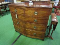 Mahogany bow fronted chest of 2 over 3 graduated drawers, 104cms x 51cms x 92cms. Estimate £50-80.
