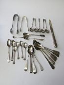 Qty of assorted mainly Georgian silver spoons: 4 small Victorian silver teaspoons; 5 sterling silver