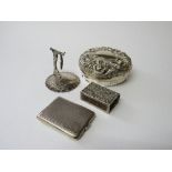 Silver matchbox holder, Birmingham 1898 with repousee decoration, silver pot lid, Chester 1896, wt