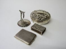 Silver matchbox holder, Birmingham 1898 with repousee decoration, silver pot lid, Chester 1896, wt