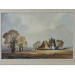 Framed & glazed watercolour of oast houses signed John Snelling & framed & glazed watercolour of