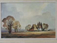 Framed & glazed watercolour of oast houses signed John Snelling & framed & glazed watercolour of