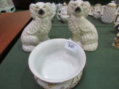 A pair of Staffordshire dogs together with a Limoges chamber pot. Estimate £10-20.