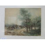 Framed & glazed watercolour of rural scene, signed & framed & glazed print of a village cricket