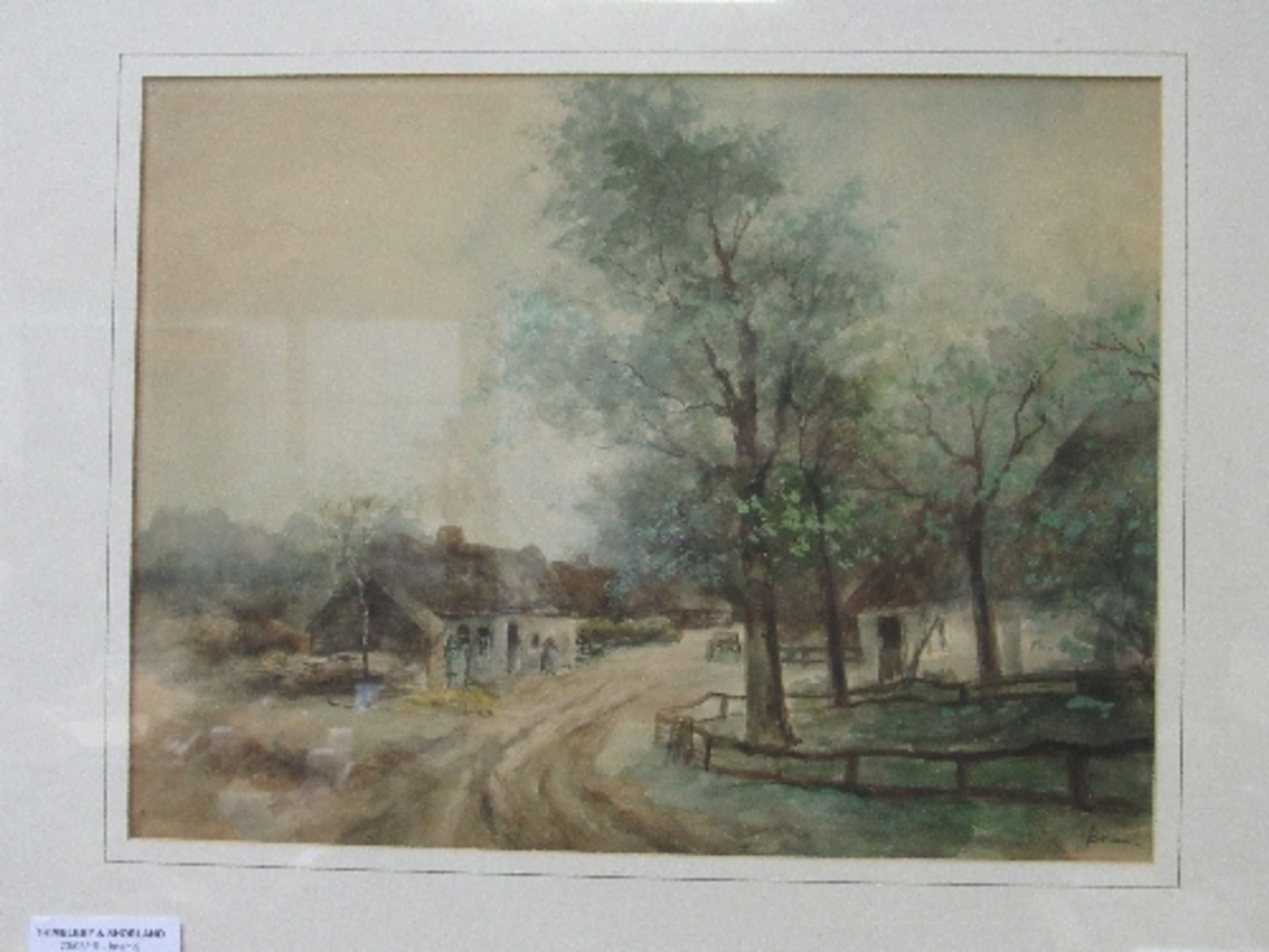 Framed & glazed watercolour of rural scene, signed & framed & glazed print of a village cricket