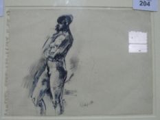 Framed & glazed oil on board of trees & bluebells & framed & glazed ink drawing of a nude, signed