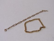 9ct gold link bracelet, 3.3gms & 9ct gold gate bracelet, 2.1gms. Estimate £50-60.