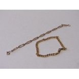 9ct gold link bracelet, 3.3gms & 9ct gold gate bracelet, 2.1gms. Estimate £50-60.