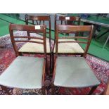 2 mahogany framed sabre leg dining chairs with 2 other mahogany dining chairs. Estimate £15-20.