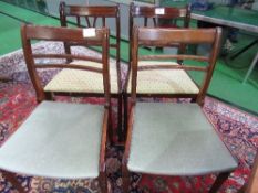 2 mahogany framed sabre leg dining chairs with 2 other mahogany dining chairs. Estimate £15-20.