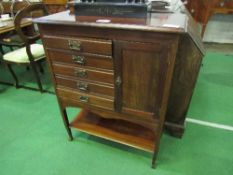 Mahogany music cabinet, 79cms x 36cms x 99cms. Estimate £40-50.