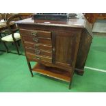 Mahogany music cabinet, 79cms x 36cms x 99cms. Estimate £40-50.